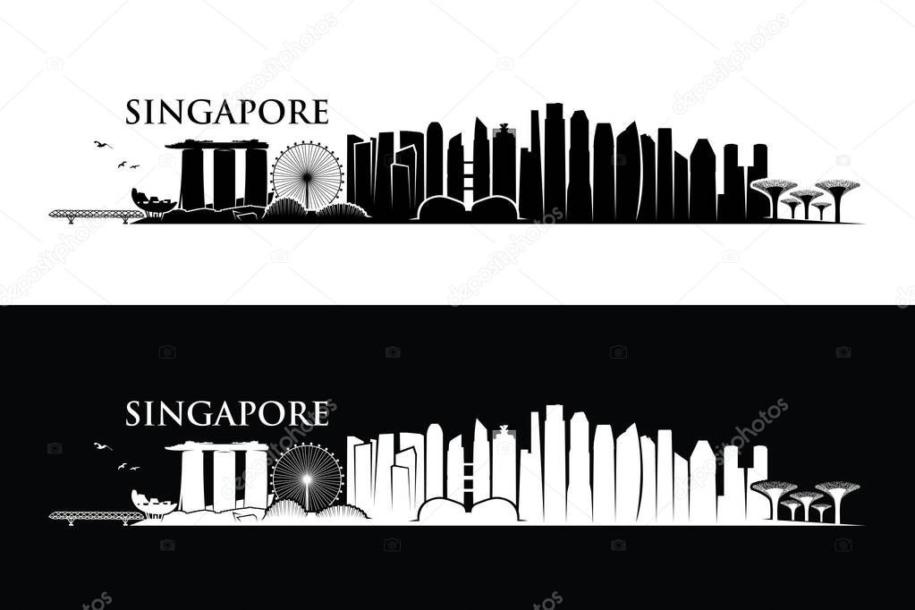 Singapore, Malaysia city silhouette banner