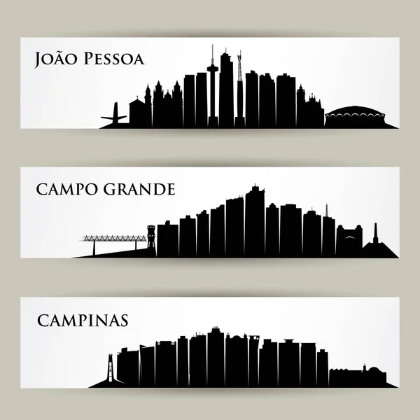 Conjunto Siluetas Ciudades Brasil Simplemente Ilustración Vectorial — Vector de stock