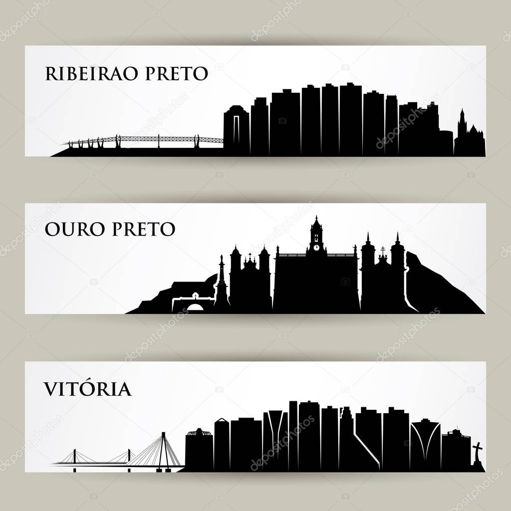 Set of Brazil cities silhouettes, simply vector illustration