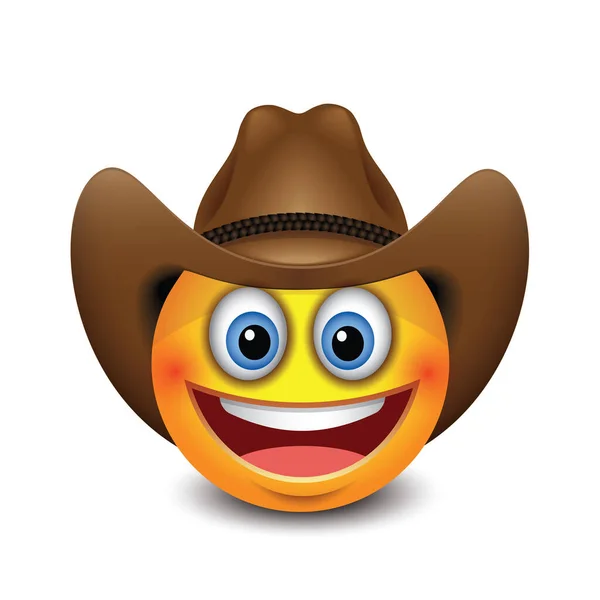 Vektor Illustration Glad Gul Emoticon Bär Brun Cowboy Hatt — Stock vektor
