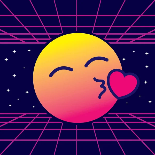 Διανυσματική Απεικόνιση Του Φιλιά Emoticon Απομονώνονται Neaon Φόντο — Διανυσματικό Αρχείο