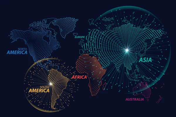 现代数字世界地图全球化概念 矢量插图 — 图库矢量图片