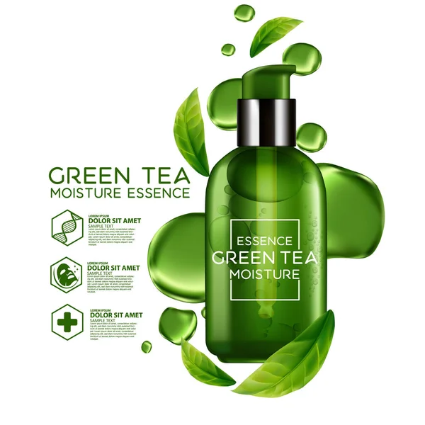 Green Tea Serum Skin Care Cosmetic — Stock Vector