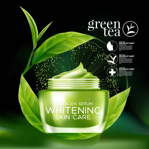 Green Tea Serum Skin Care Cosmetic — Stock Vector