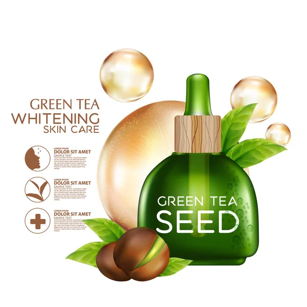 Sementes Chá Verde Oil Skin Care Cosmetic — Vetor de Stock