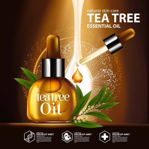 Tea Tree Oil Nature Cosmetic Skin Care. — Stock Illustration Tea Tree Oil Nature Cosmetic Skin Care Stock Vector