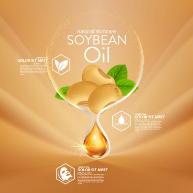 Soya yağı serumu Doğal Cilt Bakımı Kozmetik. Nem Özü Vektör İllüstrasyonu.