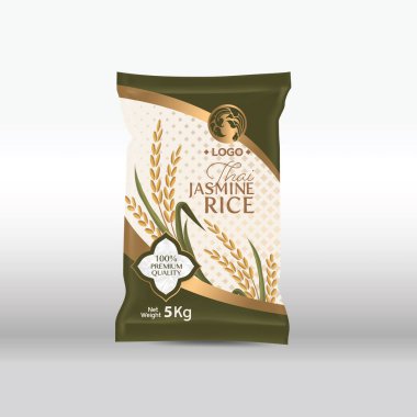 Rice Package Mockup Tayland Gıda Ürünleri, vektör illüstrasyonu