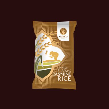 Rice Package Mockup Tayland Gıda Ürünleri, vektör illüstrasyonu