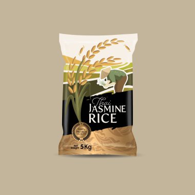 Rice Package Mockup Tayland Gıda Ürünleri, vektör illüstrasyonu