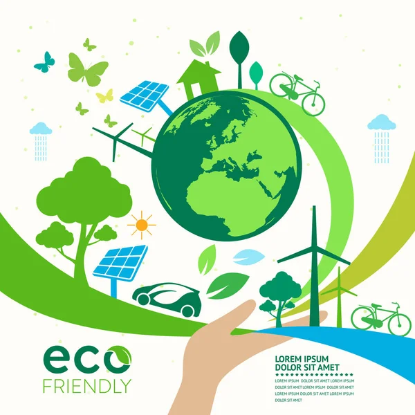 Ekologi Gröna Städer Hjälper Världen Med Miljövänliga Koncept Idéer Vektor — Stock vektor