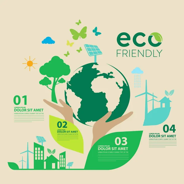 Ecology Green Città Aiutano Mondo Con Concetto Eco Friendly Ideas — Vettoriale Stock