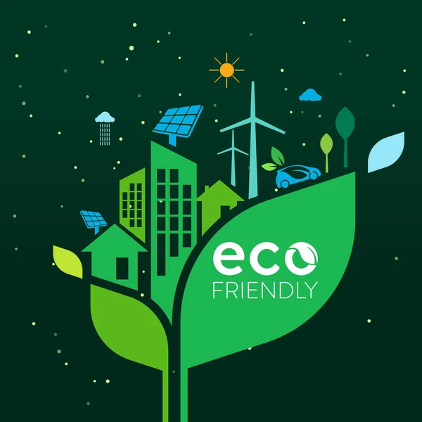 Ecology Green Città Aiutano Mondo Con Concetto Eco Friendly Ideas — Vettoriale Stock