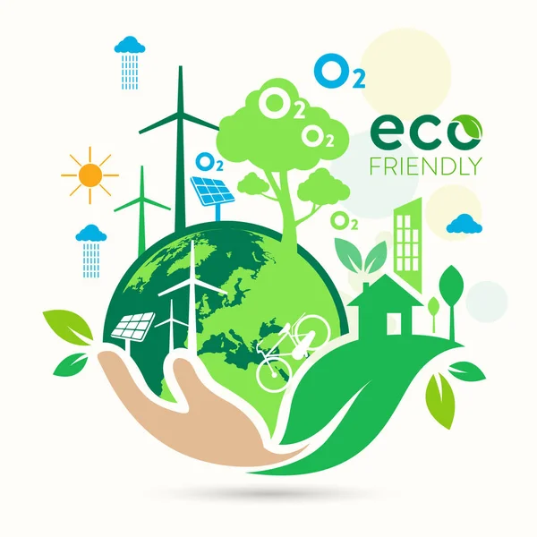 Ecology Green Città Aiutano Mondo Con Concetto Eco Friendly Ideas — Vettoriale Stock