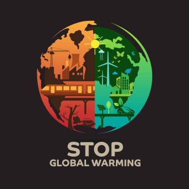 Küresel Isınma Tasarımı Durdurun. poster şablonu vektör illüstrasyonu.
