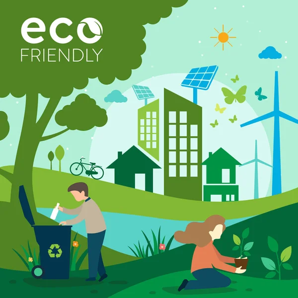 Ecology Green Cidades Ajudar Mundo Com Eco Friendly Conceito Ideas — Vetor de Stock