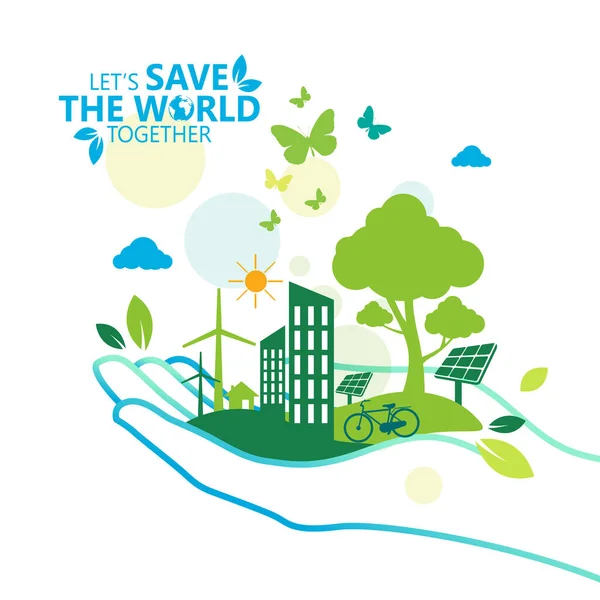 Ecology Green Cidades Ajudar Mundo Com Eco Friendly Conceito Ideas — Vetor de Stock