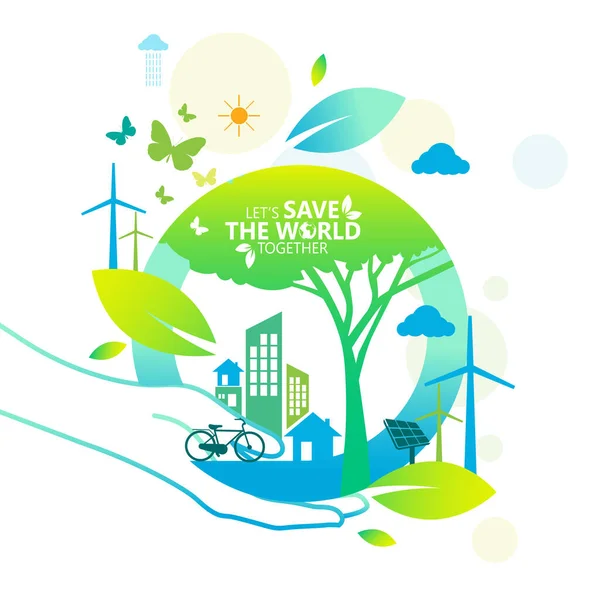 Ekologia Zielone Miasta Pomagają Światu Dzięki Ekologicznej Koncepcji Ideas Vector — Wektor stockowy