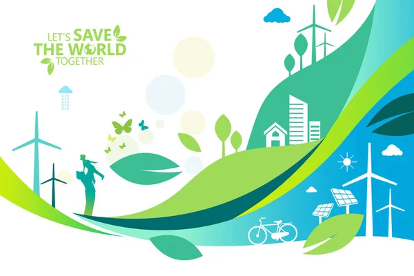 Ecology Green Cities Help World Eco Friendly Concept Ideas Vector — Stock Vector