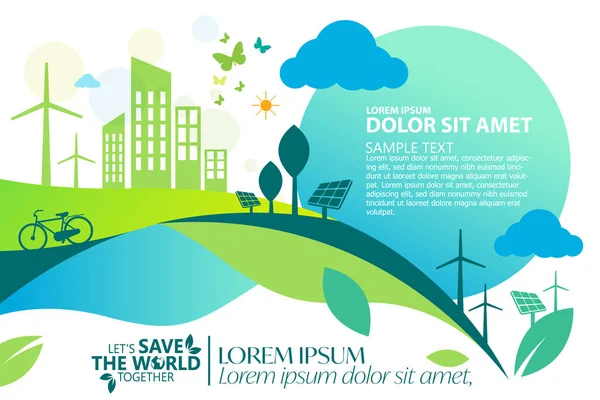 Écologie Les Villes Vertes Aident Monde Avec Concept Écologique Ideas — Image vectorielle