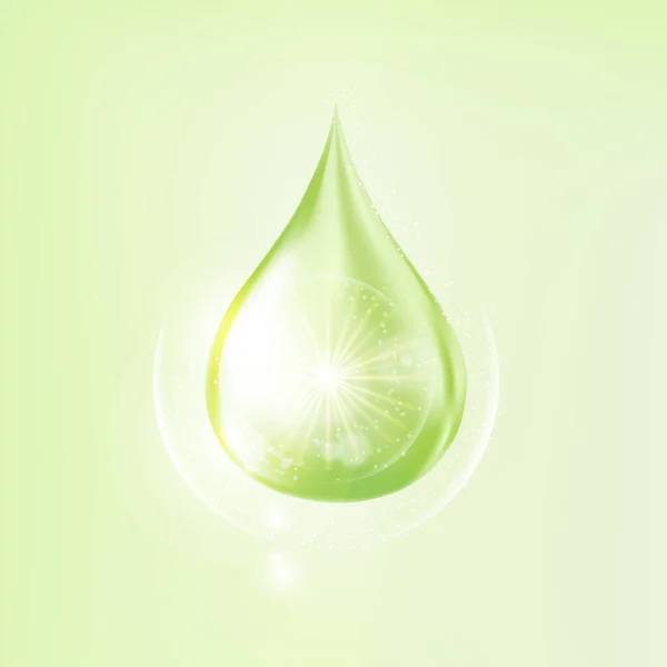 Goccia Siero Verde Bellezza Concetto Cosmetico — Vettoriale Stock