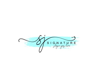 Başlangıçta SJ güzellik monogramı ve zarif logo tasarımı, ilk imzadan oluşan el yazısı logosu, düğün, moda, çiçekli ve yaratıcı şablona sahip botanik..