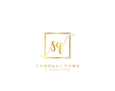 İlk SQ güzellik monogramı ve zarif logo tasarımı, ilk imzadan oluşan el yazısı logosu, düğün, moda, çiçek ve yaratıcı şablona sahip botanik..