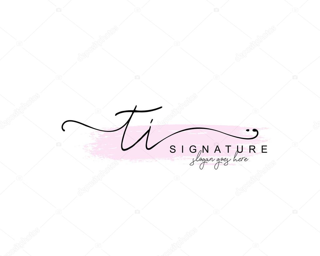 Initial TI beauty monogram and elegant logo design, handwriting logo of initial signature, wedding, fashion, floral and botanical with creative template.
