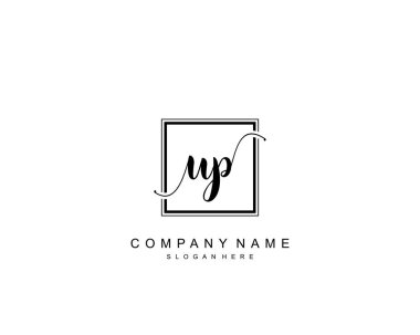 İlk UP güzellik monogramı ve zarif logo tasarımı, ilk imzadan oluşan el yazısı logosu, düğün, moda, çiçek ve yaratıcı şablona sahip botanik..