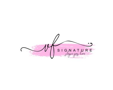 Başlangıçta VF güzellik monogramı ve zarif logo tasarımı, ilk imzadan oluşan el yazısı logosu, düğün, moda, çiçekli ve yaratıcı şablona sahip botanik.