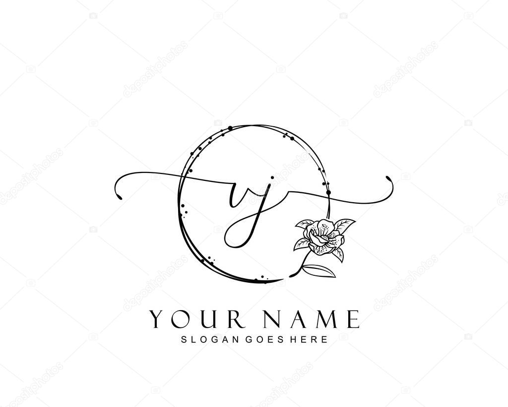 Initial VJ beauty monogram and elegant logo design, handwriting logo of initial signature, wedding, fashion, floral and botanical with creative template.