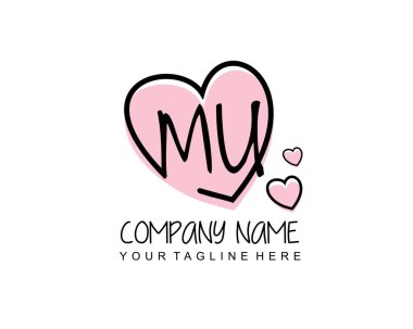 MU İlk el yazısı, kadınsı logo tasarım şablonu vektörü