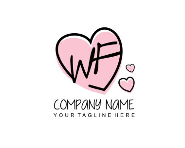 WF İlk el yazısı, kadınsı logo tasarım şablonu vektörü