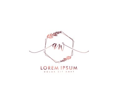 İlk AW marka logo koleksiyonları, ilk imzadan oluşan el yazısı logosu, düğün, moda, çiçek ve botanik, yaratıcı şablon vektörü