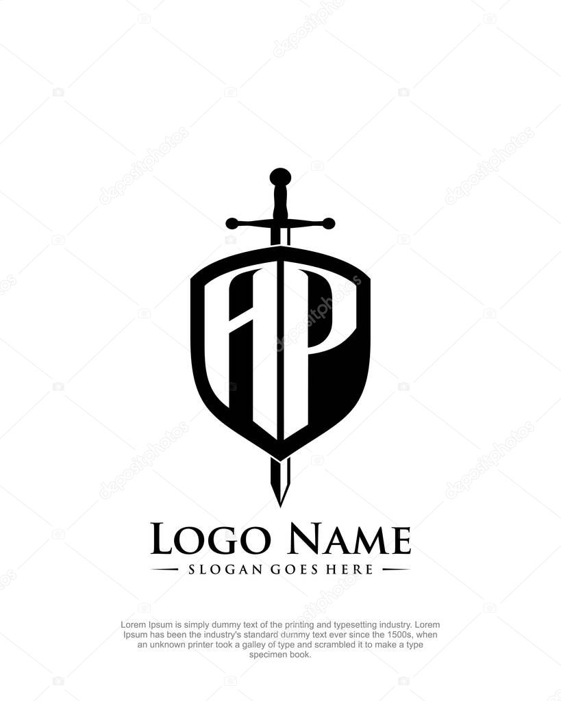 Initial AP with shield logo style template vector