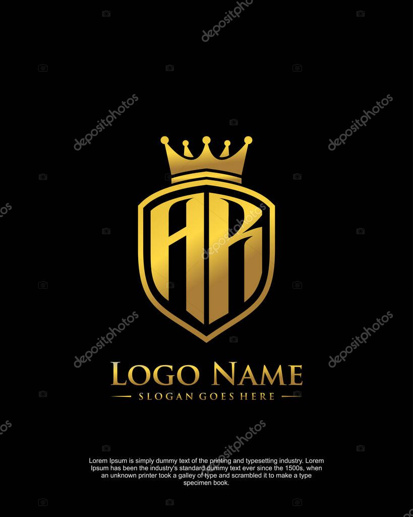 Initial AR with shield logo style template vector