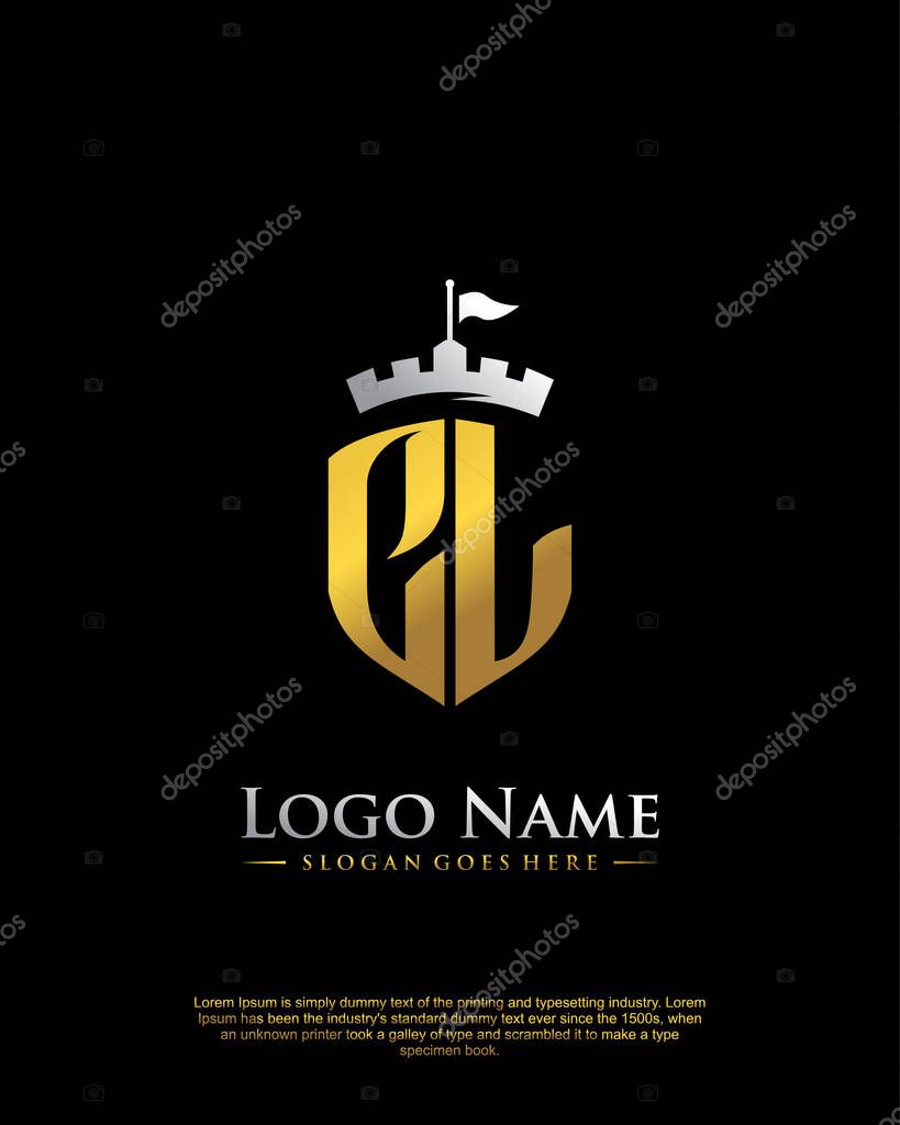 Initial CL with shield logo style template vector