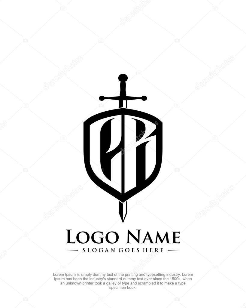 Initial CR with shield logo style template vector