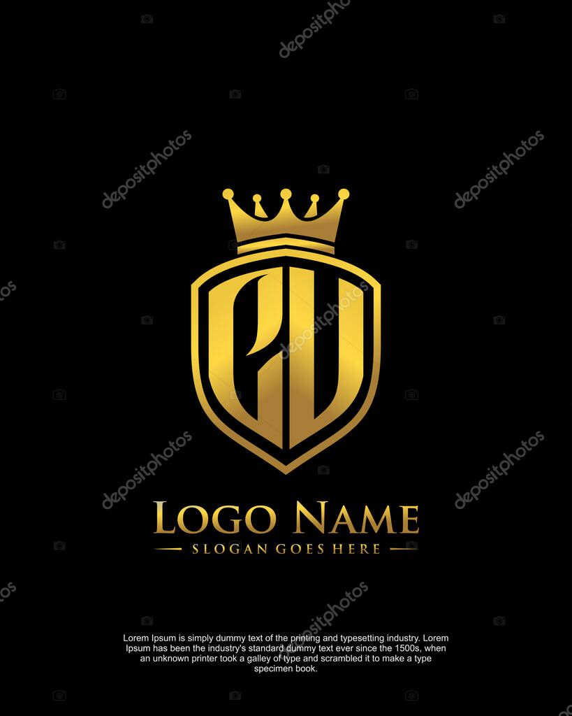 Initial CU with shield logo style template vector