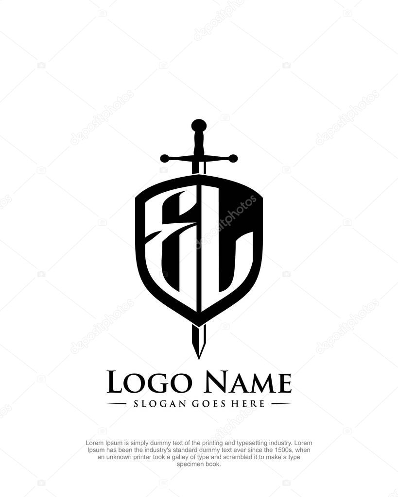 Initial EL with shield logo style template vector