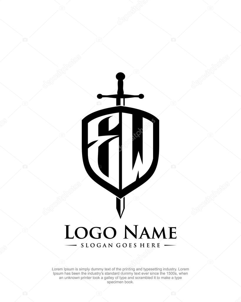 Initial EW with shield logo style template vector