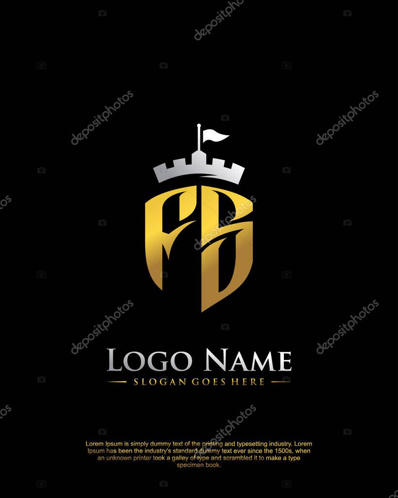 Initial FS with shield logo style template vector