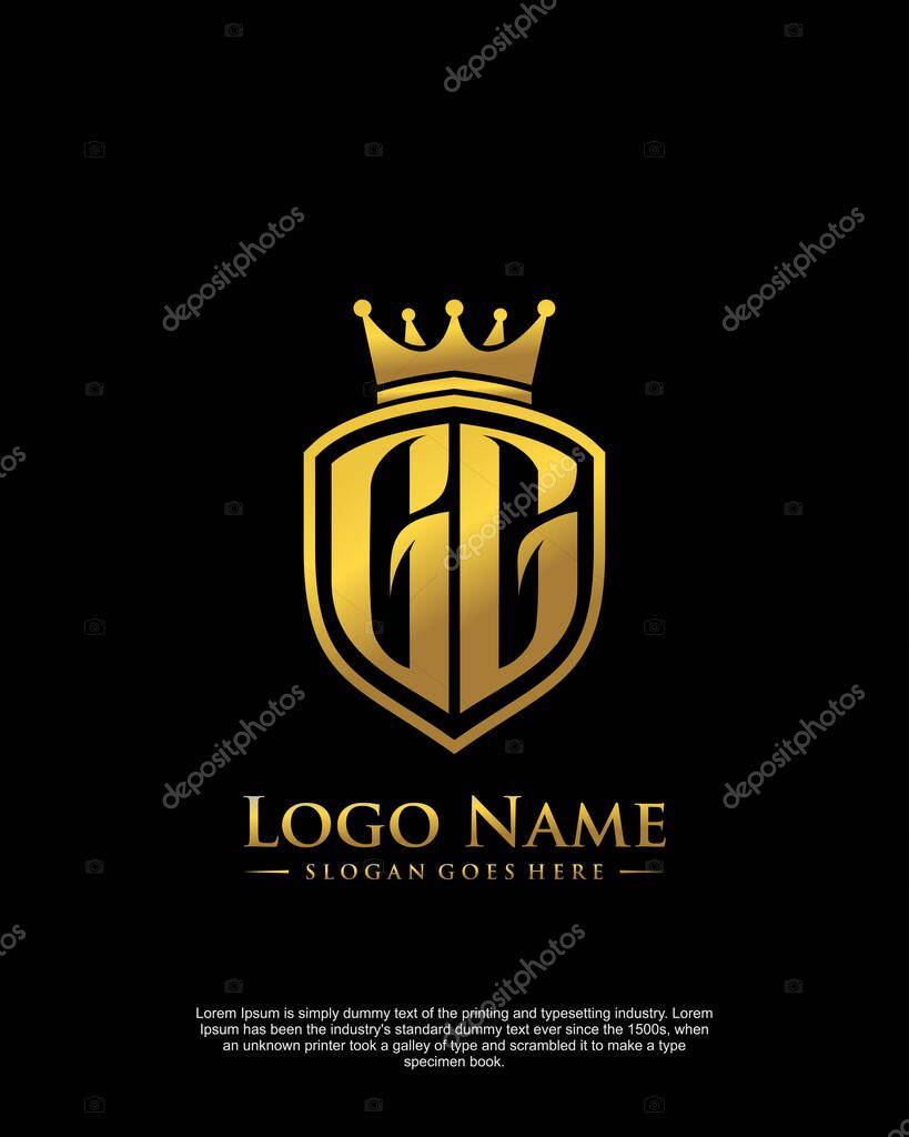 Initial GG with shield logo style template vector