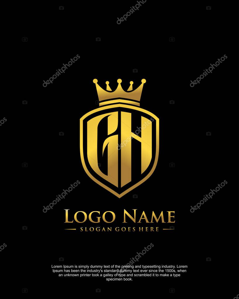 Initial GH with shield logo style template vector