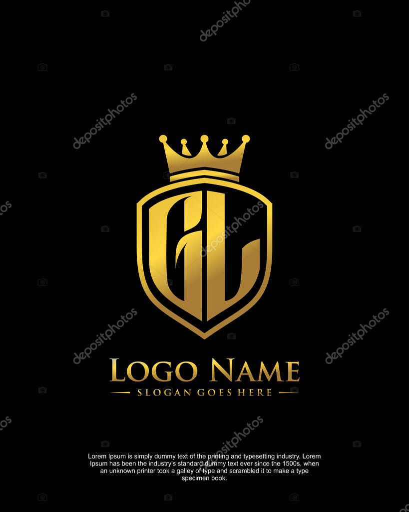 Initial GL with shield logo style template vector