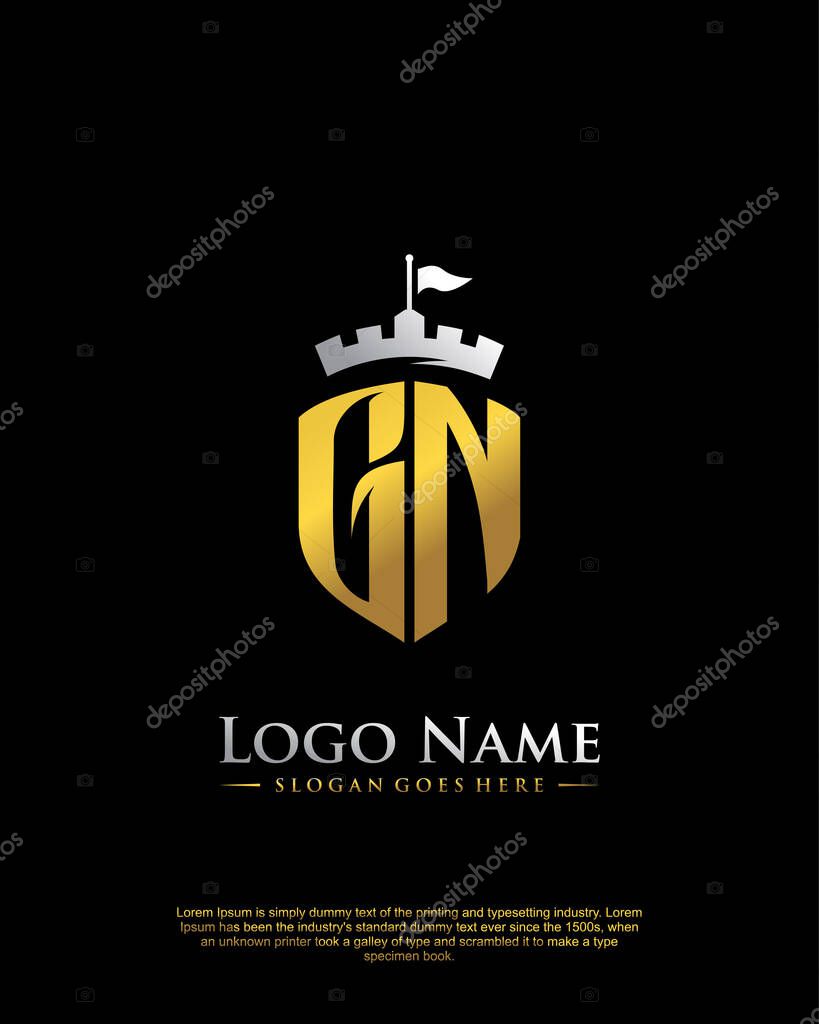 Initial GN with shield logo style template vector