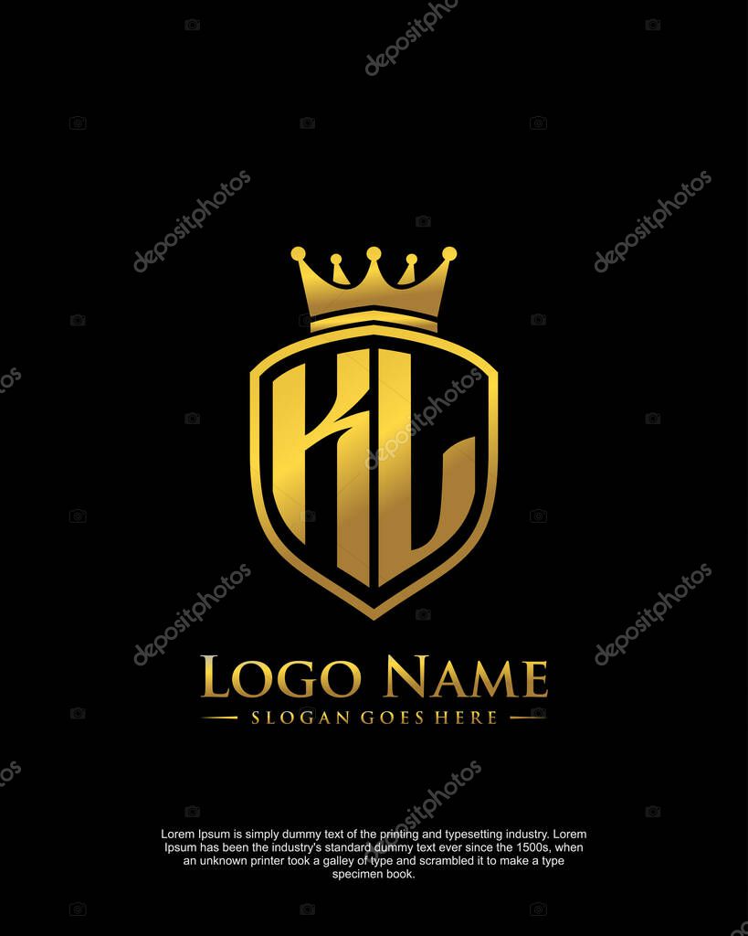 Initial KL with shield logo style template vector
