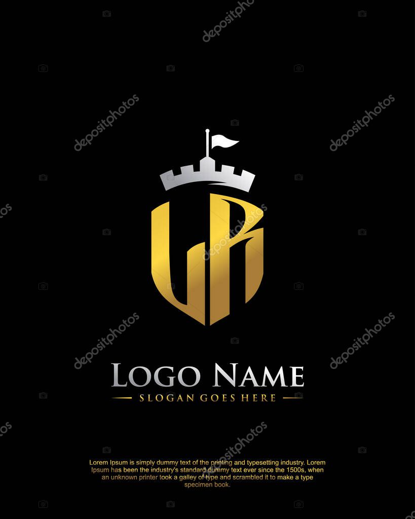 Initial LR with shield logo style template vector