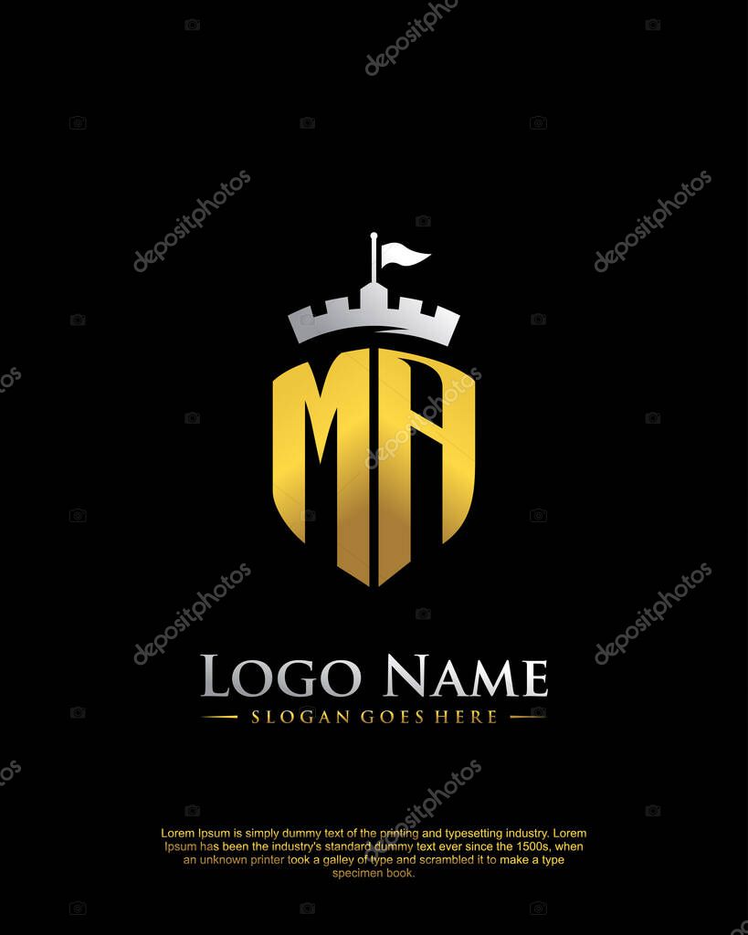 Initial MA with shield logo style template vector