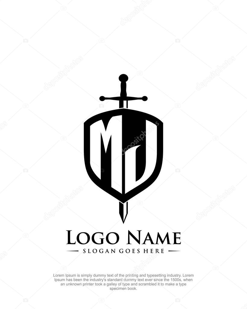 Initial MJ with shield logo style template vector